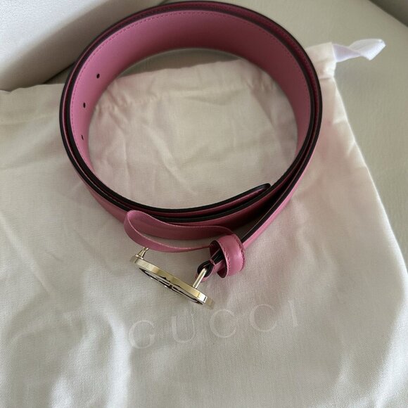 NEW GUCCI PINK INTERLOCKING BELT SILVER GG Size 90 Cm 36 In - Picture 3 of 5